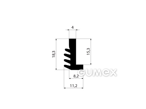 Pryžový profil tvaru "L", 18,3x11,2/3mm, 70°ShA, EPDM, -40°C/+100°C, černý